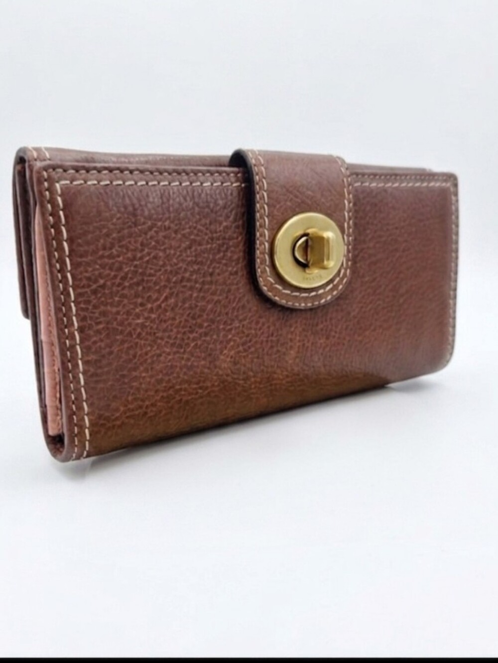 Coach Vintage Brown Pebbled Leather Wallet w/ Lavender Interior Like New